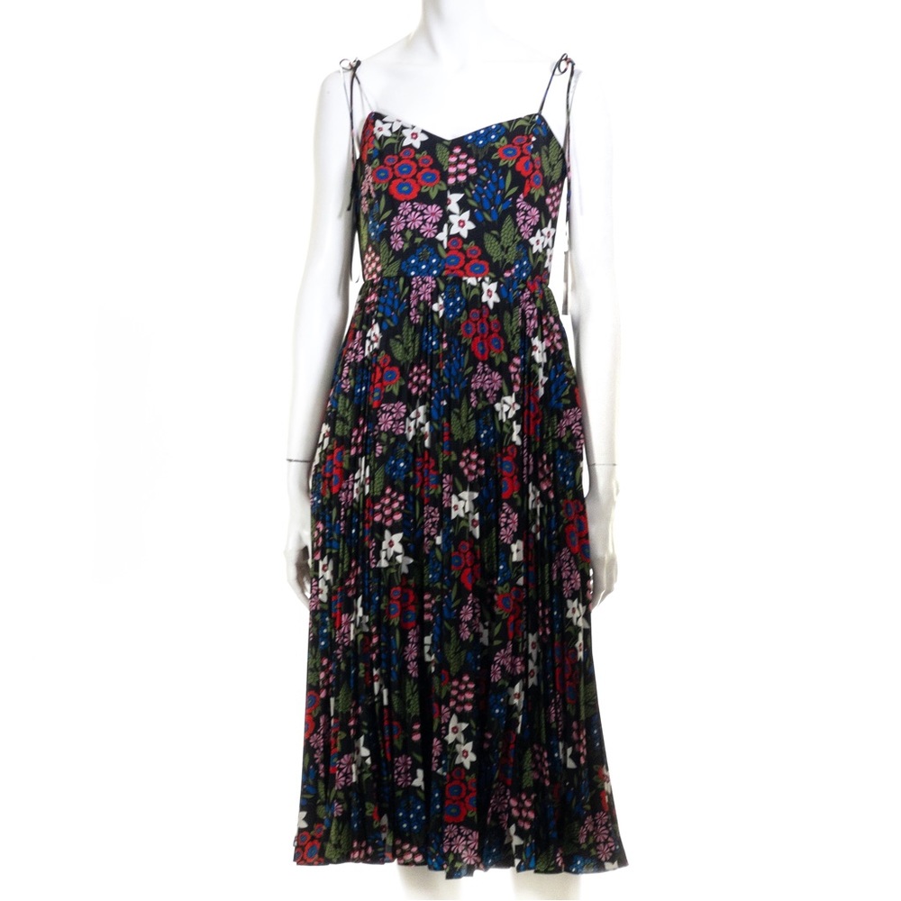 AMUR NWT $598 Black Floral Vintage Pleated Dress Fit And Flare Wedding Cocktail